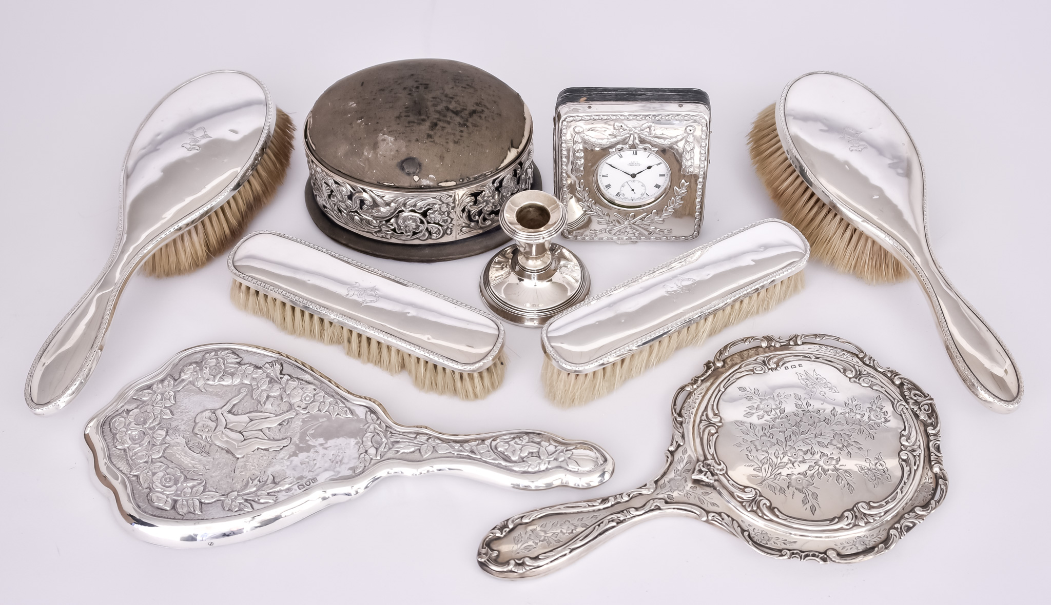 An Edward VII Silver Mounted Oval Box and Mixed Silverware, the box with mounts by William