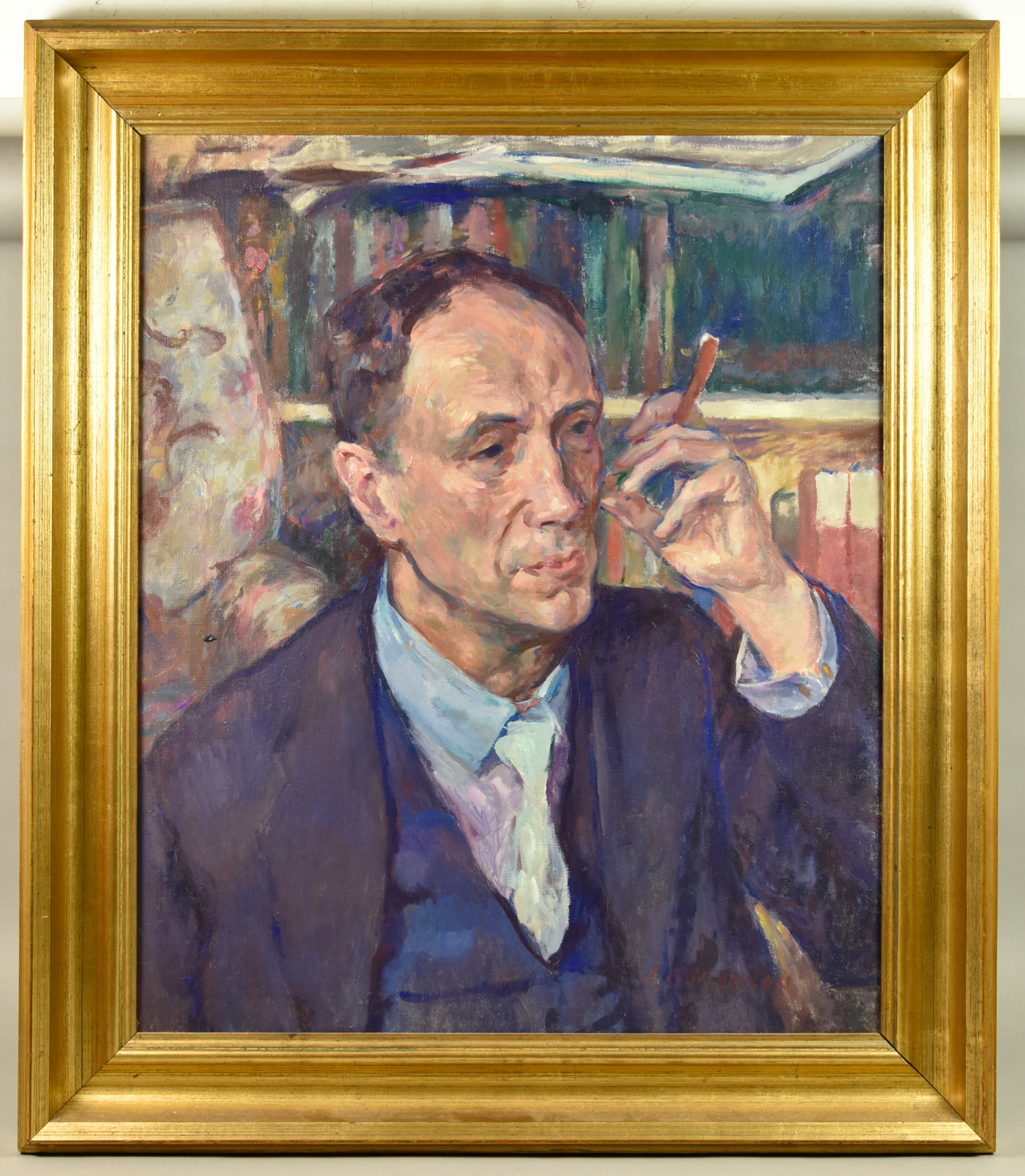 James Bolivar Manson (1879-1945) - Oil painting – Shoulder-length portrait of Tom Robertson, signed, - Image 2 of 3