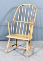 A 19th Century Ash and Beech Stick Back Windsor Armchair, the two-tier back with arched crest