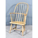 A 19th Century Ash and Beech Stick Back Windsor Armchair, the two-tier back with arched crest