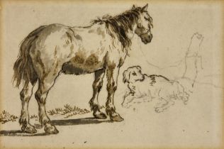 Paul Sandby (1725-1809) - Pencil and wash drawing – Study of horse and dog, 3.25ins x 4.75ins, in