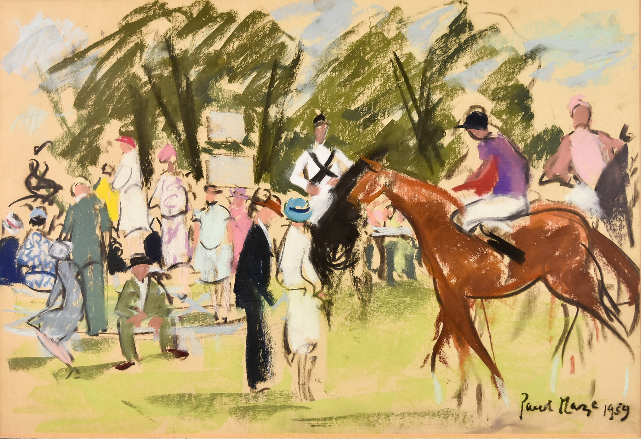 ARR Paul Lucien Maze (1887-1979) - Pastel - "Goodwood Races", signed and dated 1959, 14.5ins x 21.