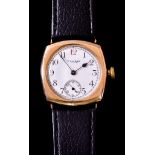 A Gentleman's Manual Wind Wristwatch, by Waltham USA, 30mm x 30mm, 9ct gold case, white enamel