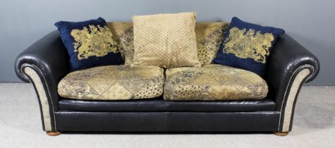 A Modern Tetrad Chesterfield Settee of large proportions, upholstered in mushroom and navy