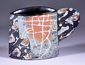 John Maltby (1936-2020) - Stoneware slab-built vessel, probably 1990-95, with demi-lune solid