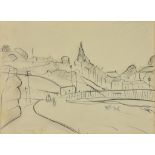 ARR Laurence Stephen Lowry (1887-1976) - Pencil and biro sketch - "Ebbw Vale" - Figs and dog on a