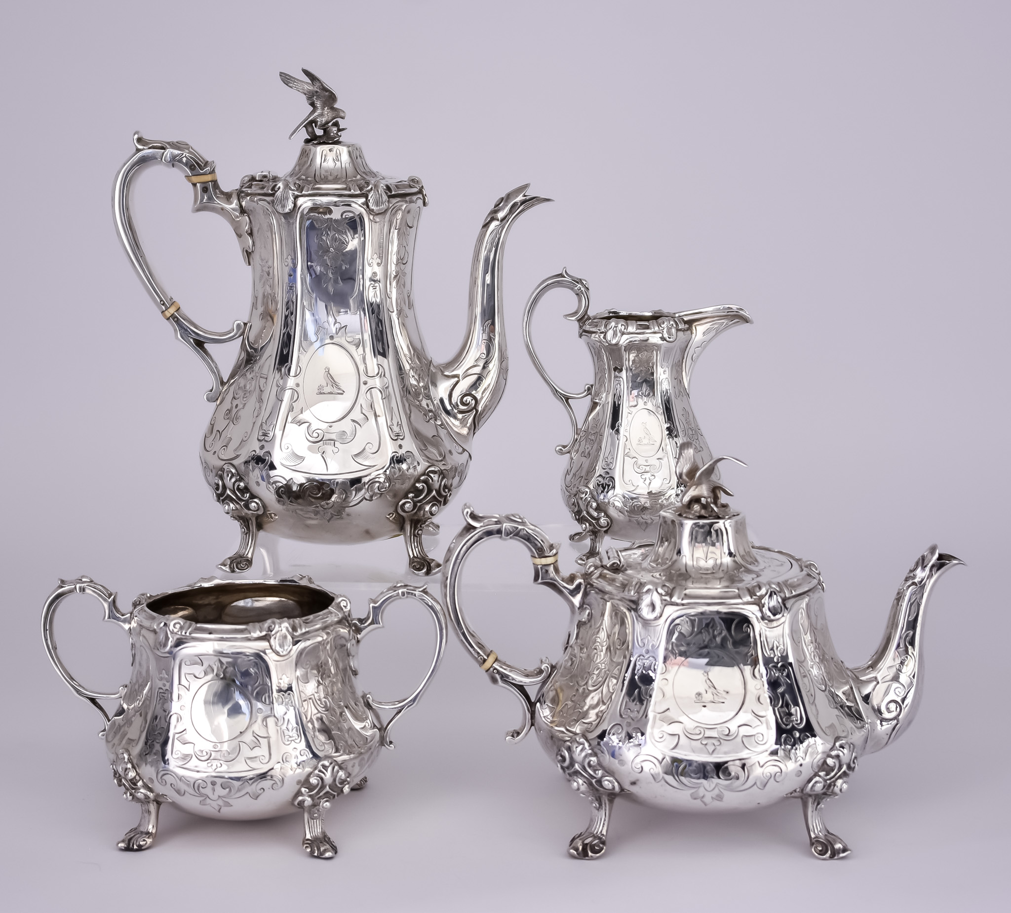 A Victorian Silver Four-Piece Tea and Coffee Service, by William Hunter, London 1852, the baluster