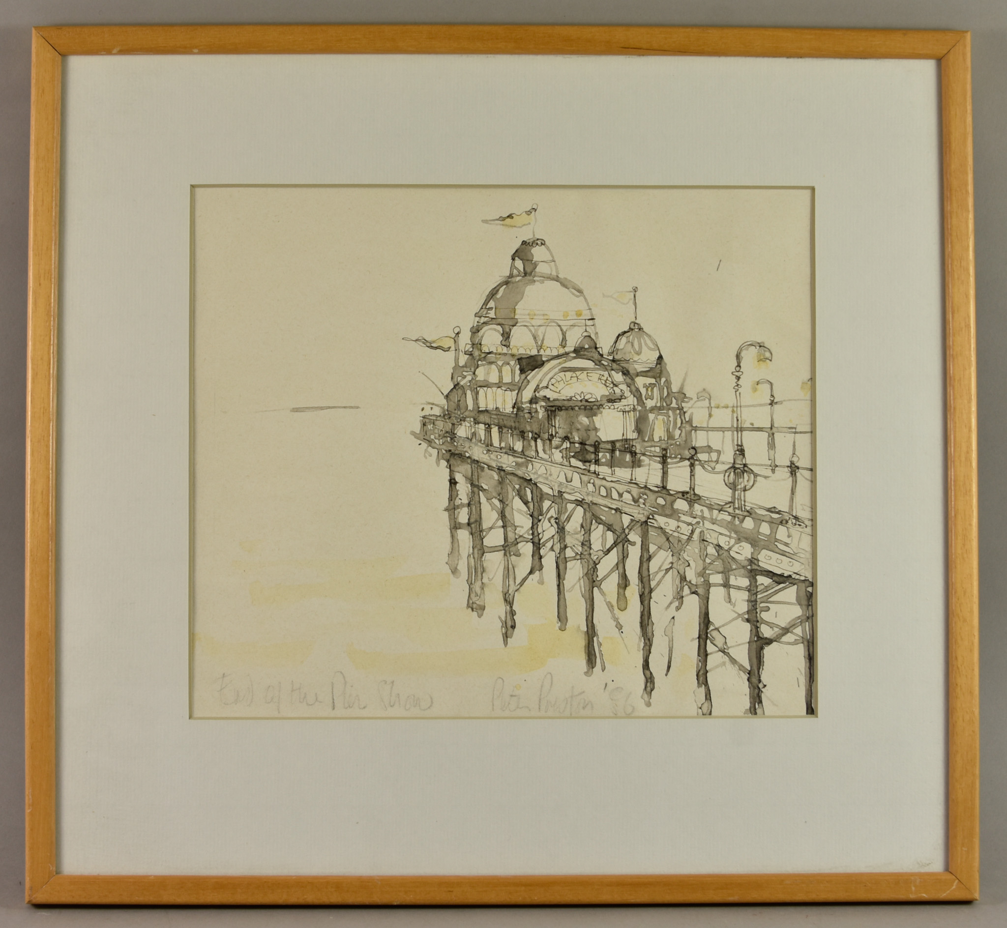 Peter Preston - Wash drawing - "End of the Pier Show", signed and dated '86, 9ins x 10.25ins, framed - Image 6 of 9