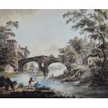 18th/19th Century English School - Watercolour - Rural riverine scene with figure fishing, and