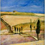 ***John Brown (Born 1945) - Mixed media – “Road to Terrapille”, signed, board 10ins square, dated