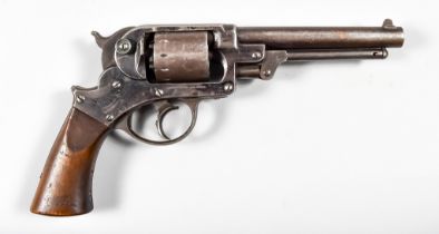 A .44 Calibre Double Action Percussion Revolver by Starr, Circa 1858, 6ins bright steel barrel, blue