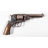 A .44 Calibre Double Action Percussion Revolver by Starr, Circa 1858, 6ins bright steel barrel, blue