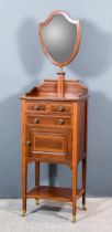 An Edwardian Mahogany Tray Top Shaving Stand, inlaid with stringings and satinwood bandings, with