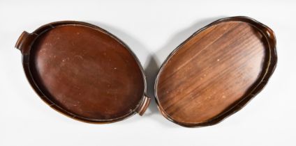 A 19th Century Two-Handled Coopered Mahogany Oval Tray, 23.25ins across handles x 14.75ins, and