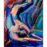 ***Fraser Taylor (Born 1960) - Oil painting - Man falling, signed and dated '87, 23.75ins x 19.