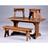 A 20th Century Oak Scale Model of a 16th Century Trestle Table, 10ins  x 4.5ins x 4.75ins high, with