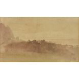 David Cox (1783-1859) - Watercolour – Classical landscape, 3.75ins x 6.5ins, framed and glazed