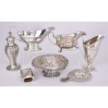 A George V Silver Oval Sauce Boat and Mixed Silverware, the sauce boat  By Viner's Ltd, Sheffield