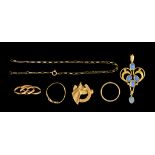 A Quantity of 9ct Gold Jewellery, comprising - fine belcher chain, odd links of chain, snake ring (