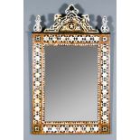 A Turkish Mother-of-Pearl Parquetry and Tortoiseshell Framed Rectangular Wall Mirror, with shaped