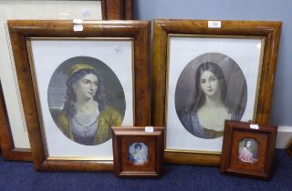 PAIR OF OVAL COLOURED ENGRAVINGS Female portraits 12” x 9 ½” (30.5cm x 24cm) AND A SIMILAR,