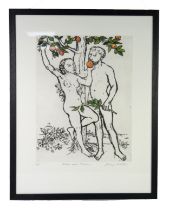 MARY COSSEY SIGNED ARTIST PROOF ETCHING IN COLOURS ‘Adam and Eve’ 16” x 11 ¾” (40.6cm x 29.9cm)