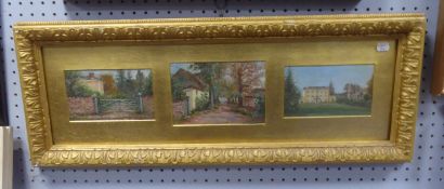 UNATTRIBUTED (EARLY TWENTIETH CENTURY) SUITE OF THREE OIL PAINTINGS ON PRINTED WOOD CIGAR BOX PANELS