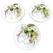 SET OF NINE GEORGE JONES & SONS LILY PAD PLATES, decorated with foxgloves and butterflies, 9in (