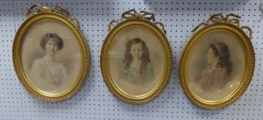 EDITH SAMWELL THREE PASTEL DRAWINGS Half-length family portraits of an Edwardian lady and two