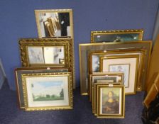 A SELECTION OF PICTURES TO INCLUDE; MONA LISA, A EUROPEAN STREET SCENE, A LOWRY PRINT ETC... (