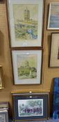 TWO LIMITED EDITION SIGNED PRINT A MARKET SCENE AND TOWN AND CHURCH SCENE TOGETHER WITH A SIGNED