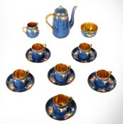 PRE-WAR CROWN STAFFORDSHIRE PORCELAIN 16 PIECE COFFEE SERVICE, comprising coffee pot, six cans