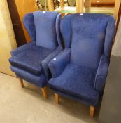 TWO DARK BLUE FIRESIDE ARMCHAIRS (2)