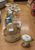 KATE GREENAWAY STYLE NAPKIN RING, PLUS 4 PLATED EGG CUPS, DOULTON STYLE MATCH STRIKER, TERRACOTTA