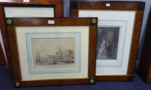 TWO NINETEENTH CENTURY COLOURED ENGRAVINGS ‘The Astronomer’ Venetian scene, both with foxing In