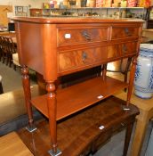 A CHARLES BARR CHERRYWOOD THREE DRAWER CUTLERY CHEST, RAISED ON TURNED SUPPORTS