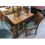 AN OAK DRAW-LEAF DINING TABLE, TOGETHER WITH FOUR OAK DINING CHAIRS WITH DROP-IN SEATS (5)