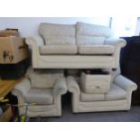 VALE LOUNGE SUITE OF THREE PIECES, VIZ A THREE SEATER SETTEE, A TWO SEATER SETTEE, A LOUNGE CHAIR