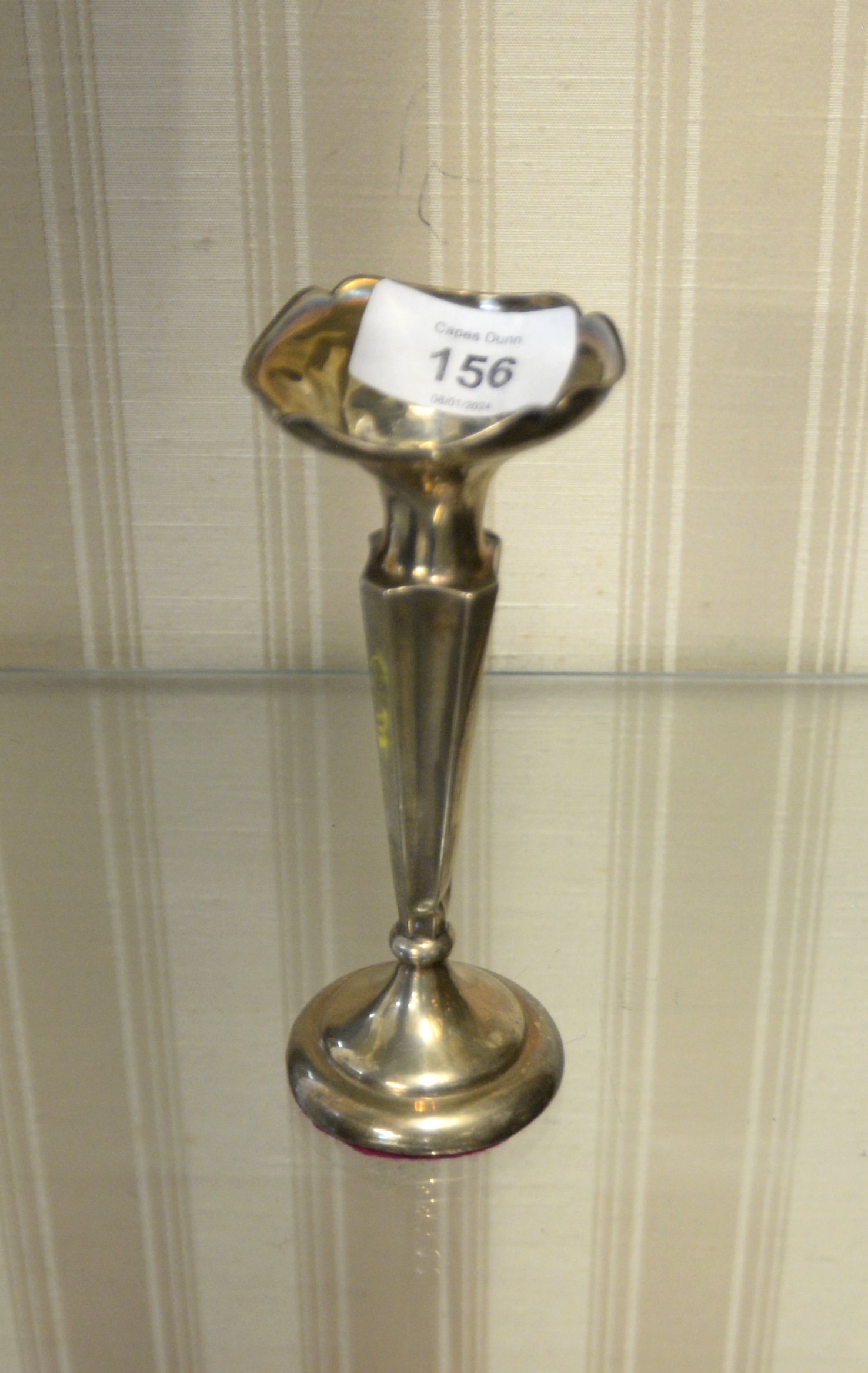 GEORGE V WEIGHTED SILVER TRUMPET VASE, 6” (15.2cm) high, Chester 1923, a/f