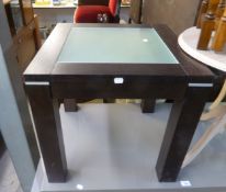 EBONISED FROSTED GLASS OCCASIONAL TABLE AND SIMILAR MIRROR (2)