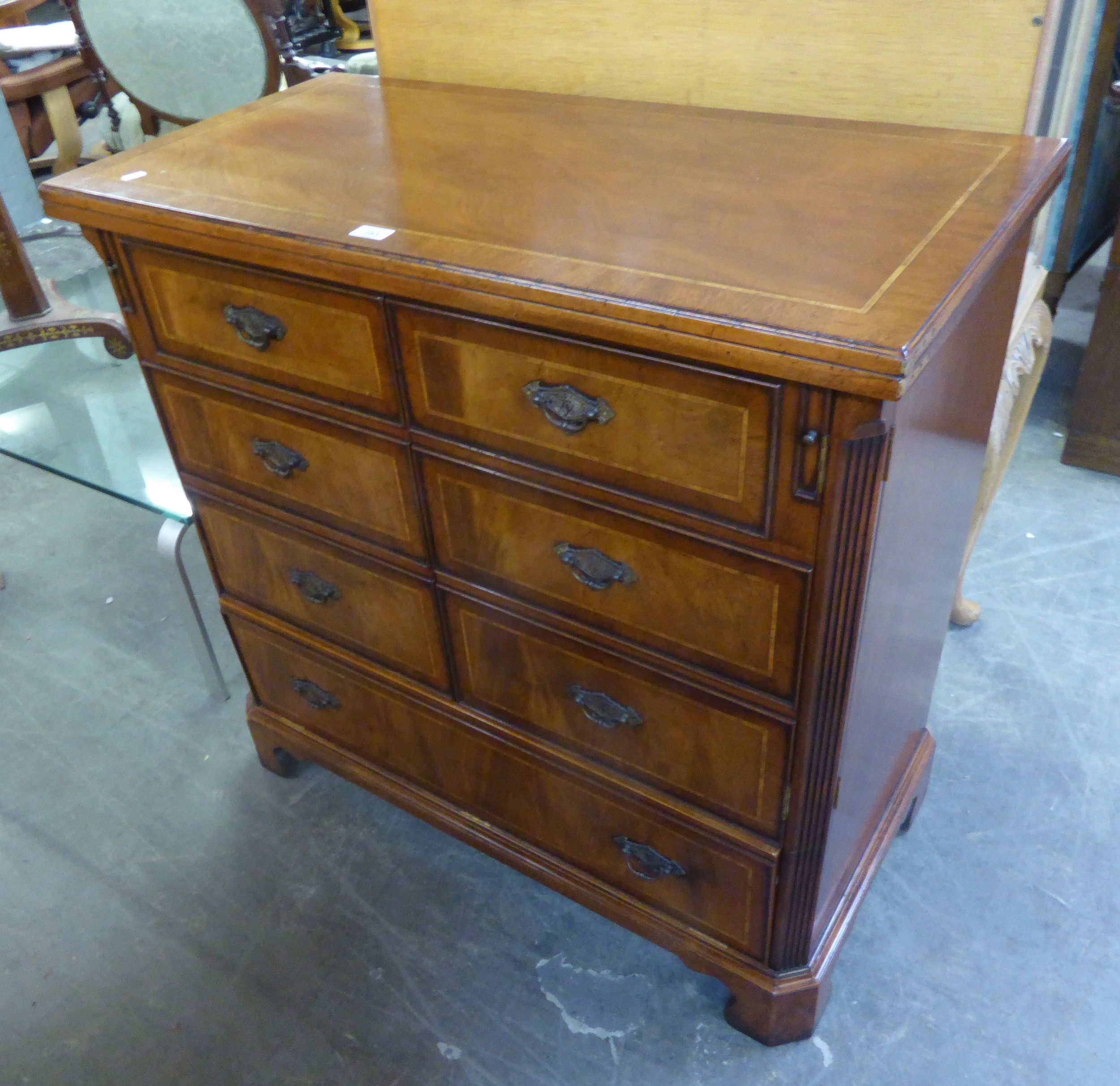 GEORGIAN STYLE INLAID MAHOGANY TELEVISION CABINET, SIMULATING A CHEST OF DRAWERS