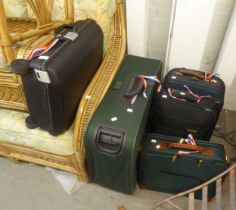 SEVEN VARIOUS SUITCASES TO INCLUDE; AN ANTLER, AND SAMSONITES x 3 ETC...