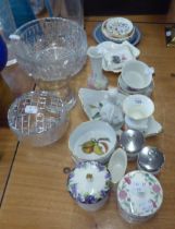 MINTON, ROYAL WORCESTER ETC. ASHTRAYS, EGG CODDLERS, PRESERVES JARS AND COVERS, ETC., 14 PIECES; A