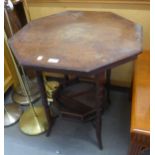 NINETEENTH CENTURY AESTHETICS RED WALNUT OCTAGONAL OCCASIONAL TABLE, WITH GALLERIED SHELF STRETCHER