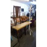 A MODERN WHITE PAINTED HAT AND COAT STAND, TOGETHER WITH A PINE TOP CONSOLE TABLE, RAISED ON METAL