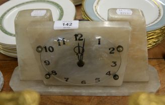 AN ART DECO WHITE MARBLE ELECTRIC MANTEL CLOCK