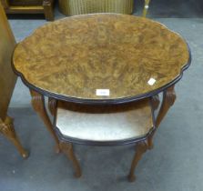 A FIGURED WALNUTWOOD NEST OF THREE COFFEE TABLES, RAISED ON CABRIOLE LEGS