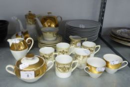 CZECH WHITE CHINA COFFEE SET WITH BROAD GILT BORDERS; ALFOLOI, HUNGARIAN PORCELAIN COFFEE SET;