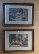 PAIR OF CHROMOLITHOGRAPHS AFTER FRANCIS SYDNEY 'MUSCHAMP' IN OAK AND BRASS FRAMES (2)