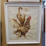 BALI SCHOOL, SURREALIST PICTURE, HEADLESS MAN HOLDING A COCKEREL, SIGNED